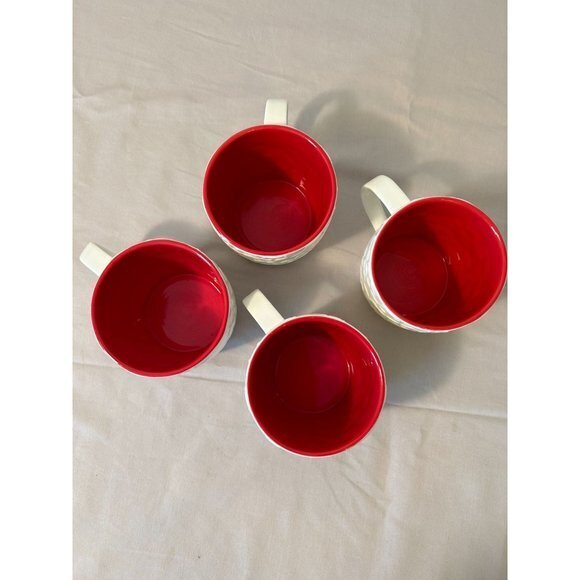 Starbucks Snowflake White Red Coffee Mug Cup 2011 Bone China Set‎ of 4 - Picture 2 of 5